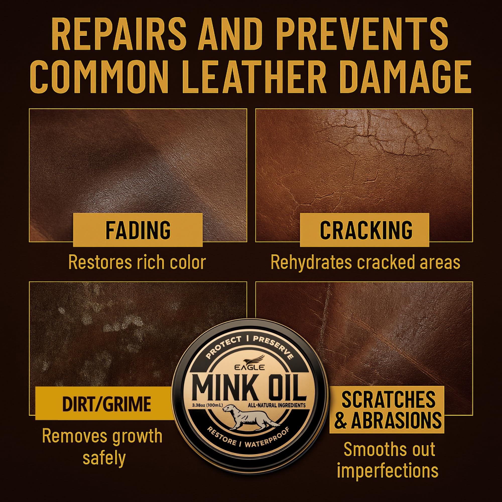 Eagle mink oil paste jar nourishes dry, stiff leather for improved feel