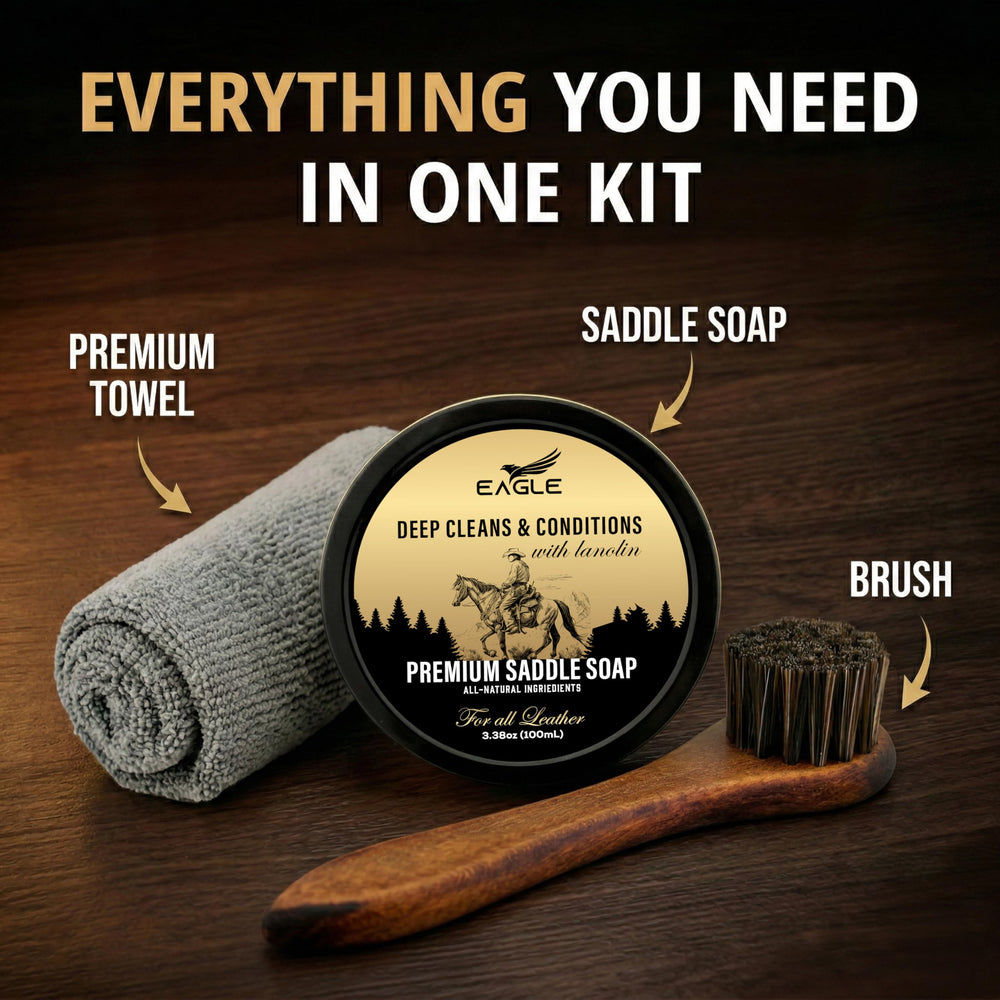 Eagle Saddle Soap Kit lanolin closeup highlights rich conditioning formula for leather
