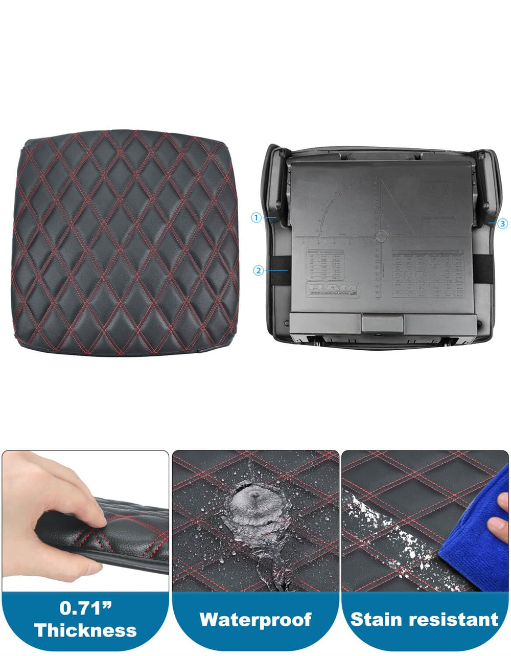 Easy installation: three elastic back straps secure the Eaglecover console cover in place.