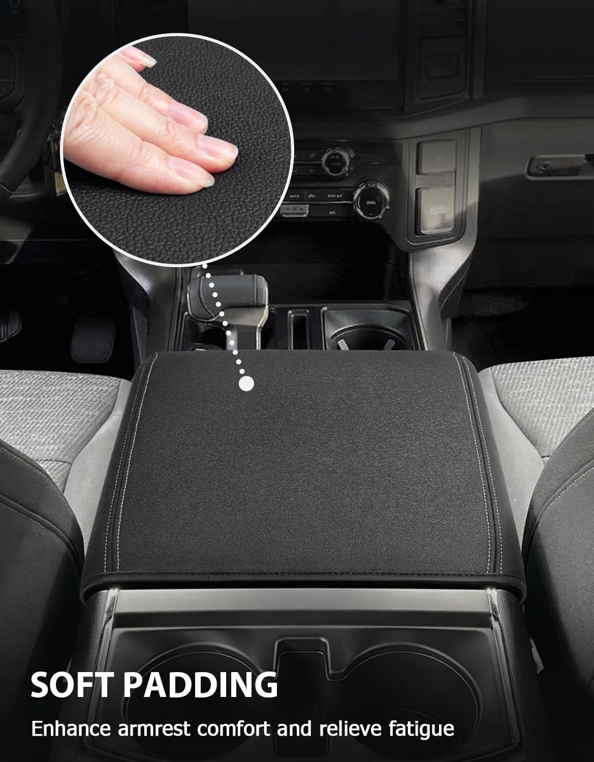 Eaglecover center console cover for F-150 with anti-scratch surface protects lid finish.