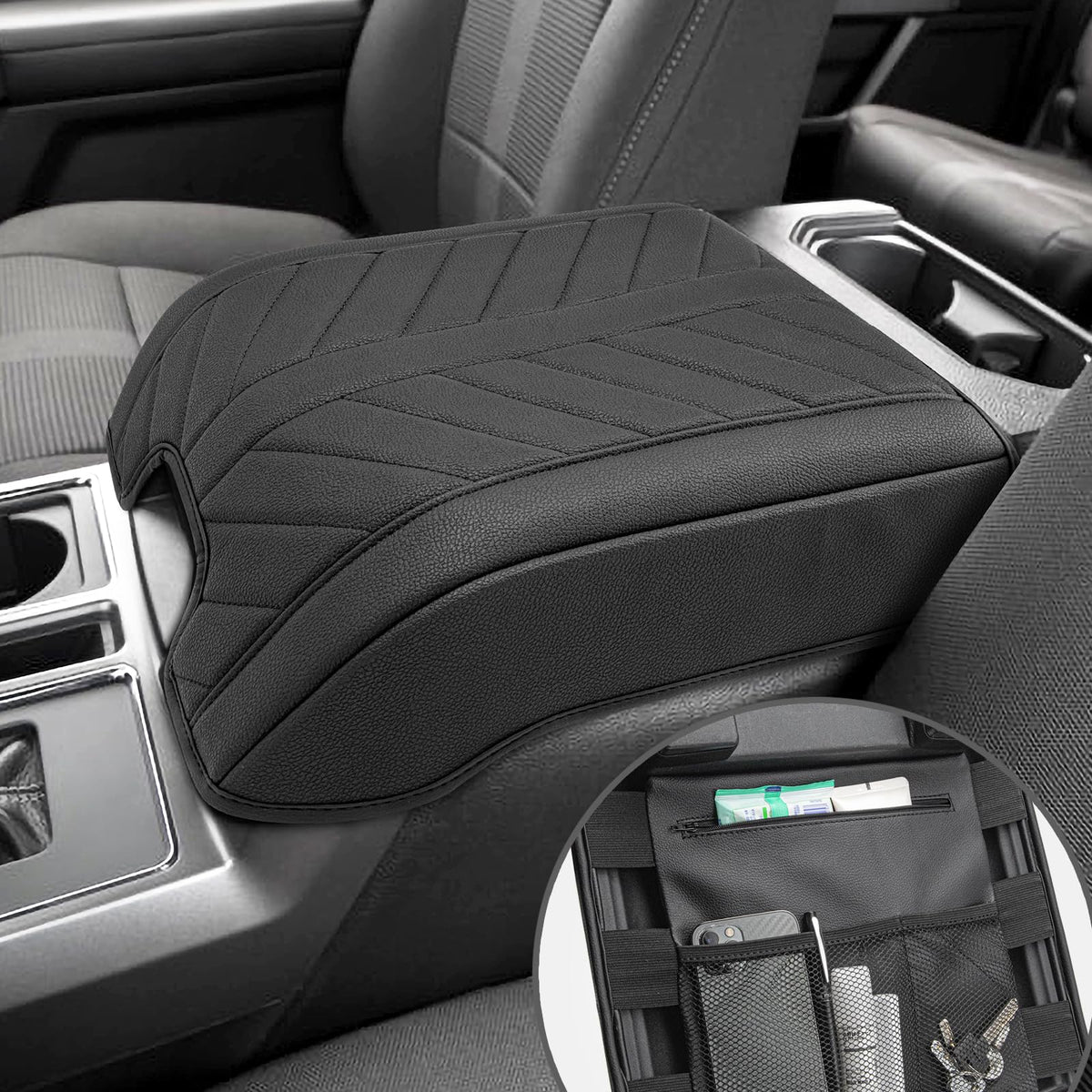 Eaglecover center console cover close-up in PU leather for premium protection