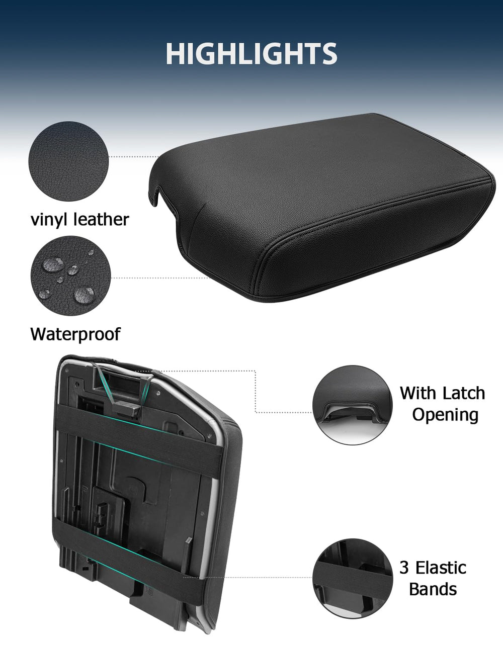 Eaglecover center console cover close-up showing soft sponge padding