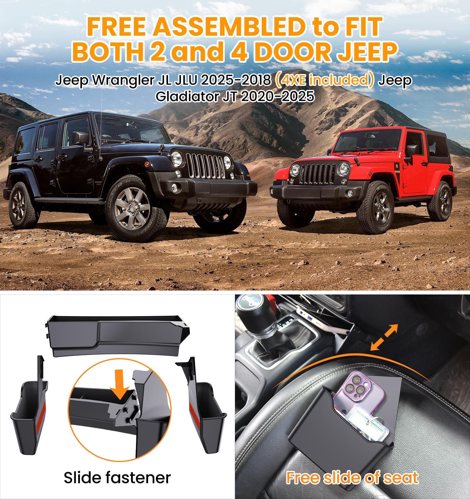 Eamplest gear shift tray storage capacity in Jeep, highlighting organized pockets