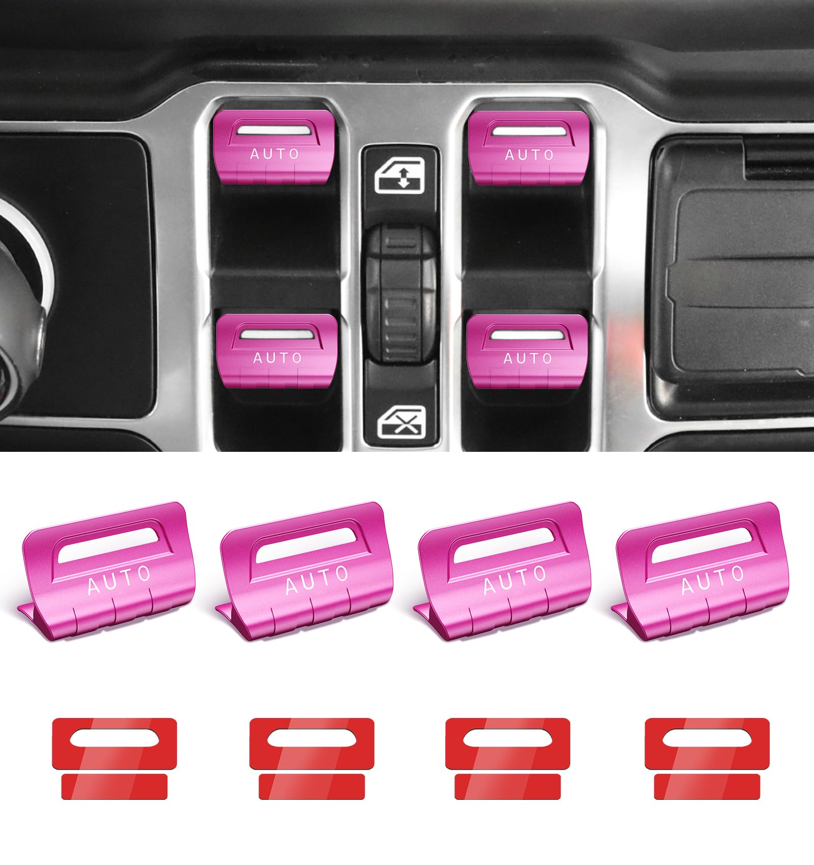 Eamplest Jeep Wrangler pink switch cover 4pc enhances interior style and protection.