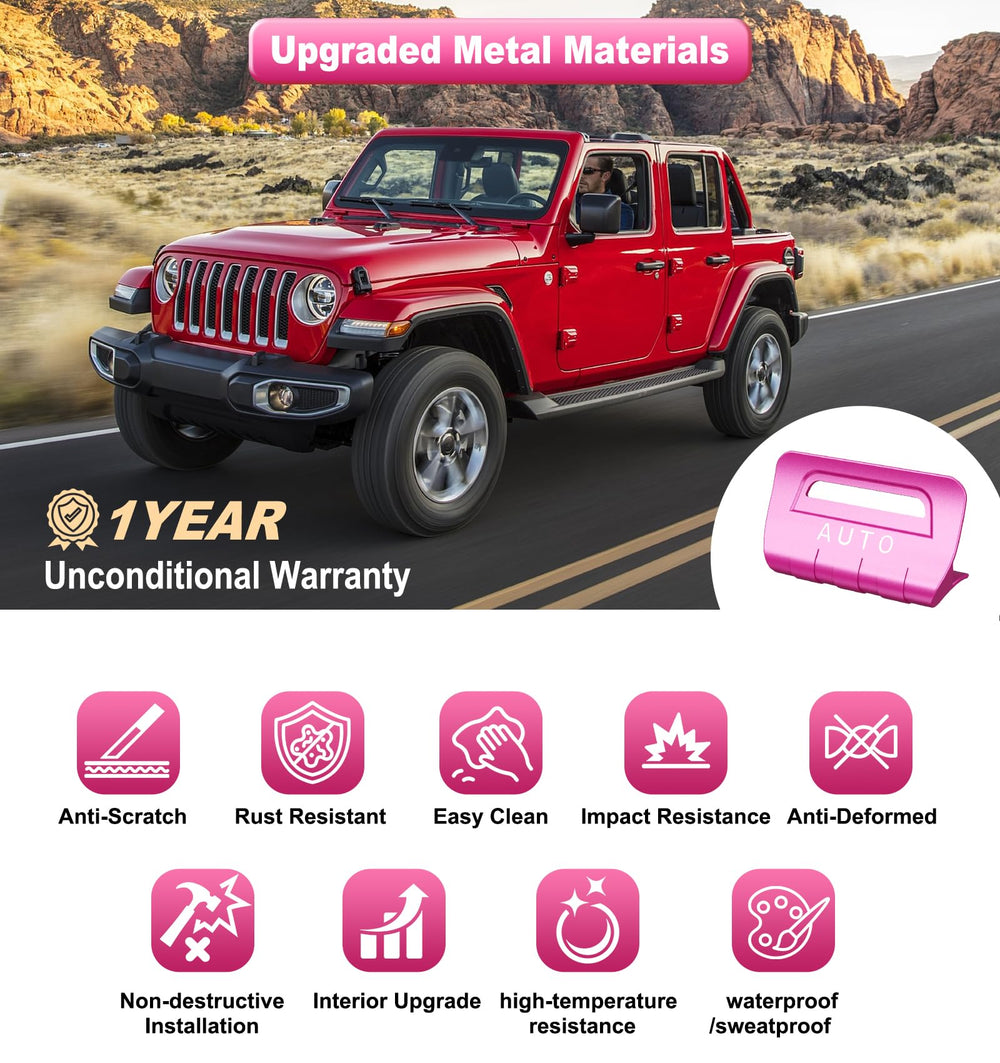 Eamplest metal switch trim pink Wrangler interior detail guards buttons and remains sleek.