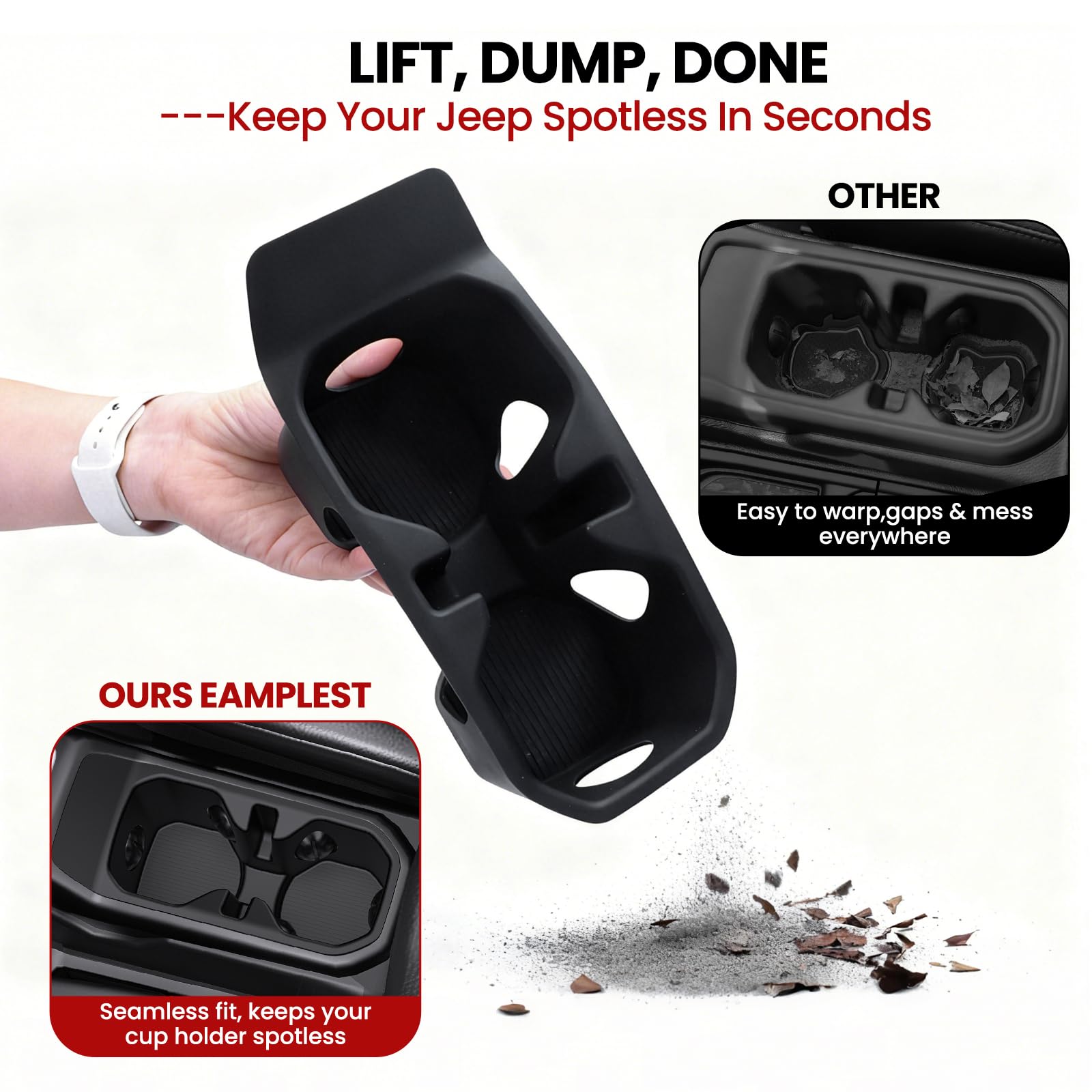 Eamplest quiet secure cup holder absorbs vibrations for quieter driving.