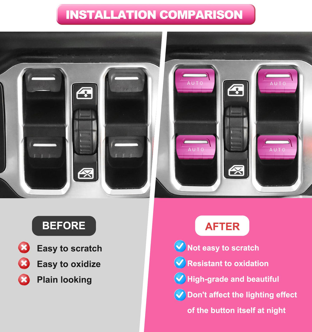 Eamplest Wrangler JL/JLU pink switch trim enhances durability and easy maintenance.