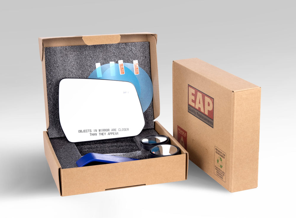 EAP heated blind-spot mirror glass enhances safer lane changes in wet weather.