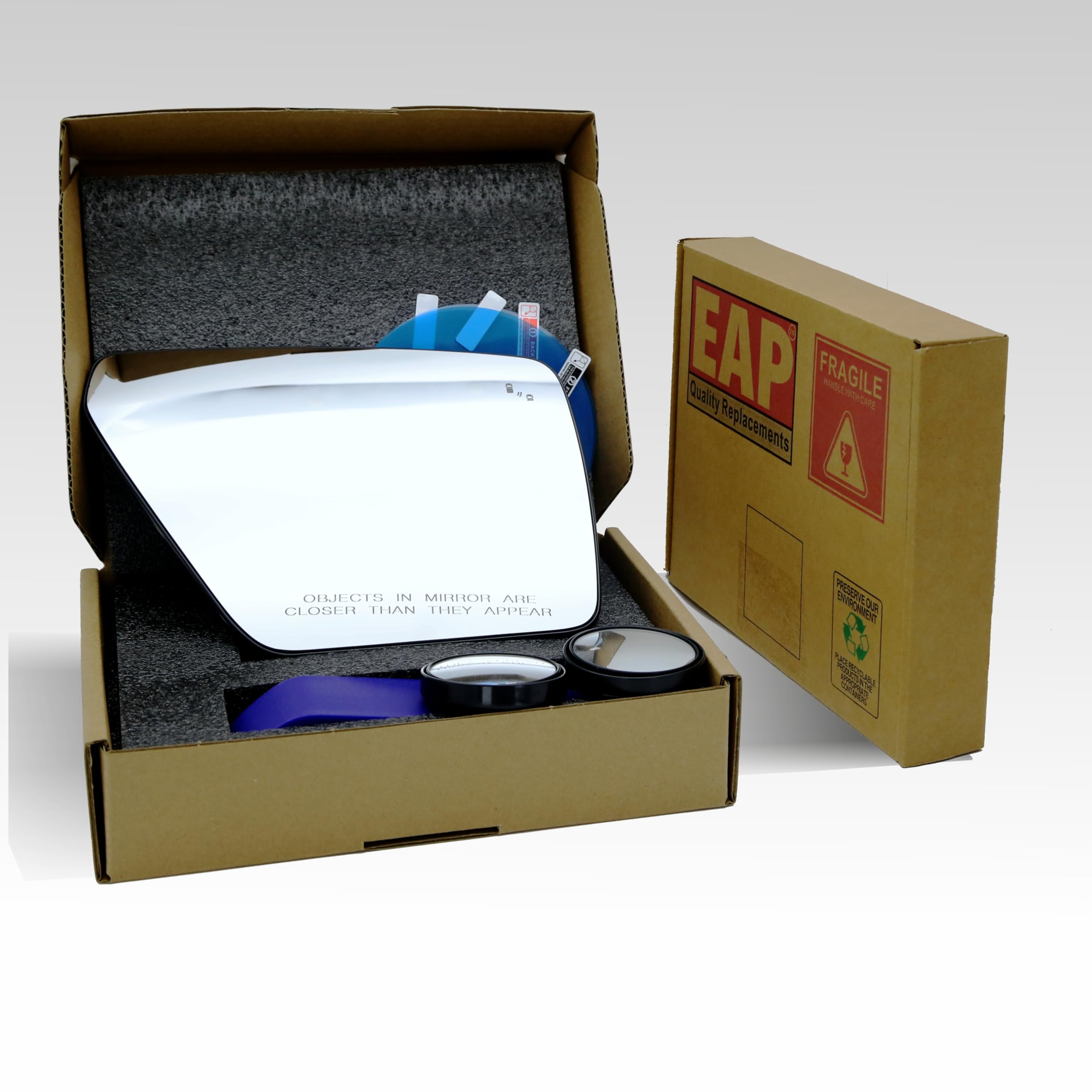 EAP heated mirror glass with defrost for fog-free visibility on cool days.