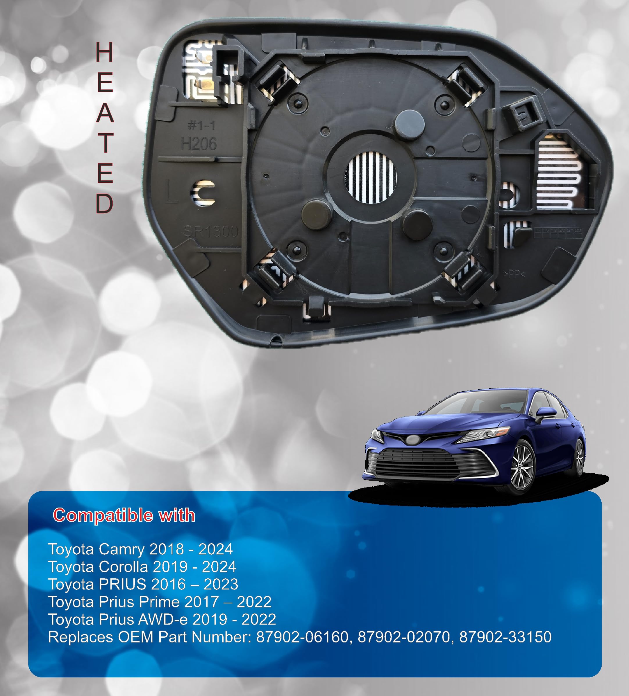 EAP passenger side mirror glass with anti-fog film helps clear mist in wet weather.