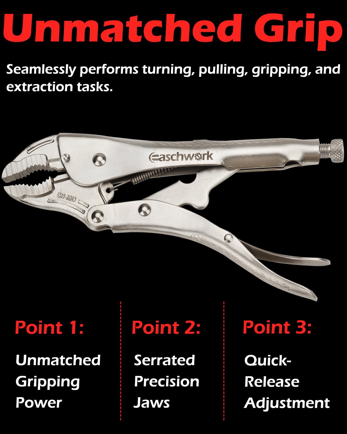 easchwork chrome-plated carbon steel body resists impact and corrosion on tough jobs