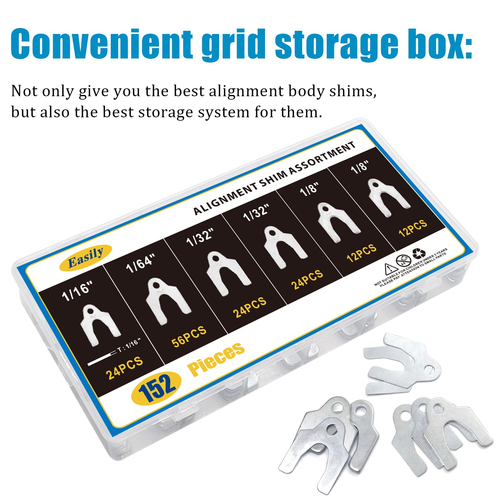 Easily durable storage box with labeled compartments keeps sizes organized during maintenance.