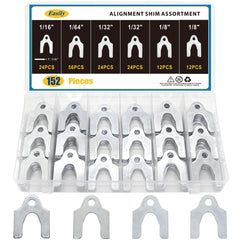 Easily 152-piece alignment shims kit shown with front and rear view for precise adjustments.