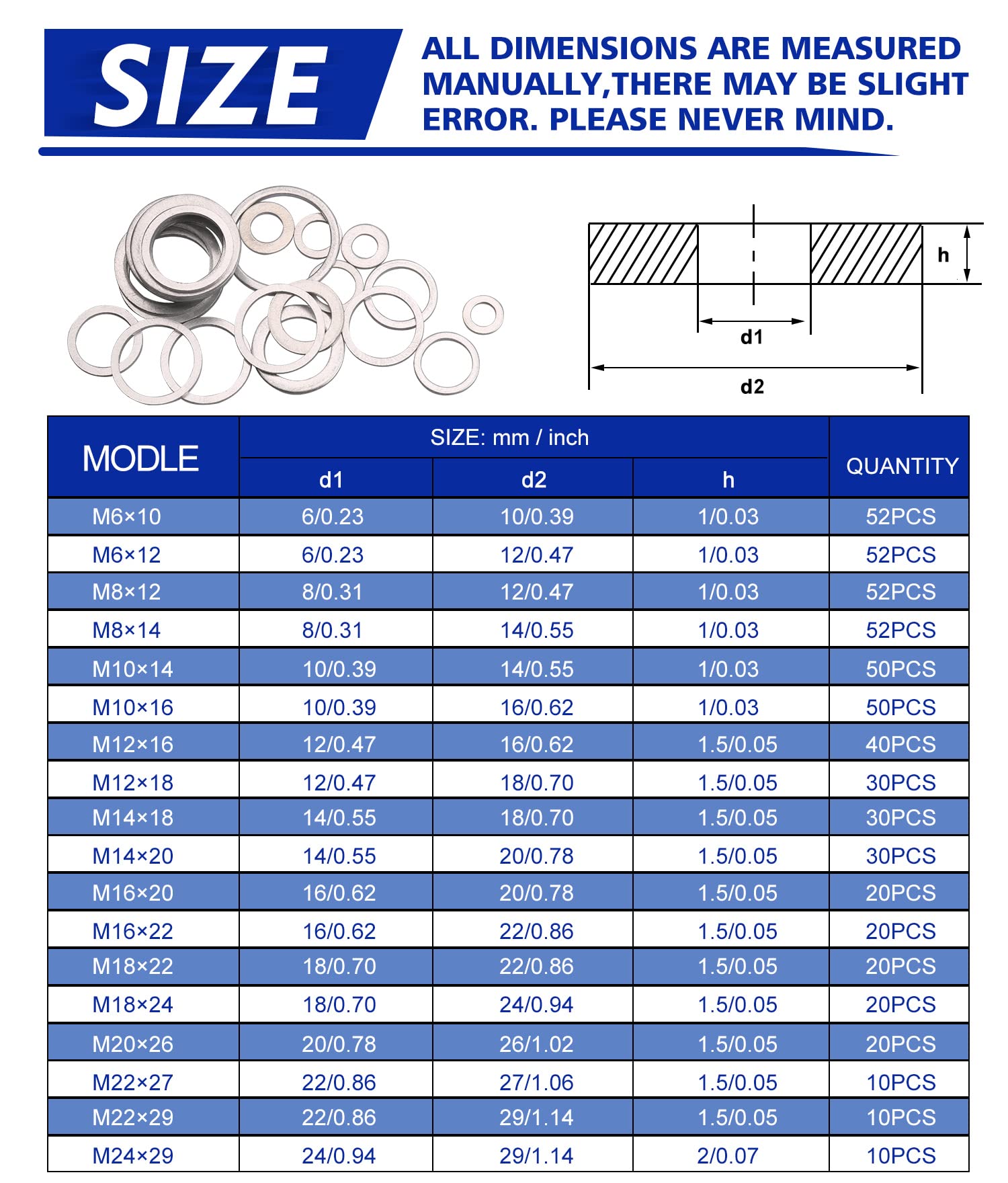 Easily aluminum oil plug gasket assortment with a durable storage box for organization