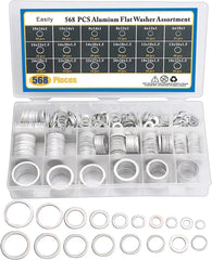 Easily crush washer oil drain plug set; 568 pieces across 18 sizes for versatile sealing