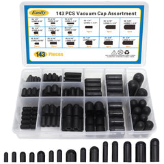 Easily rubber vacuum caps assortment showing 15 sizes for automotive sealing.