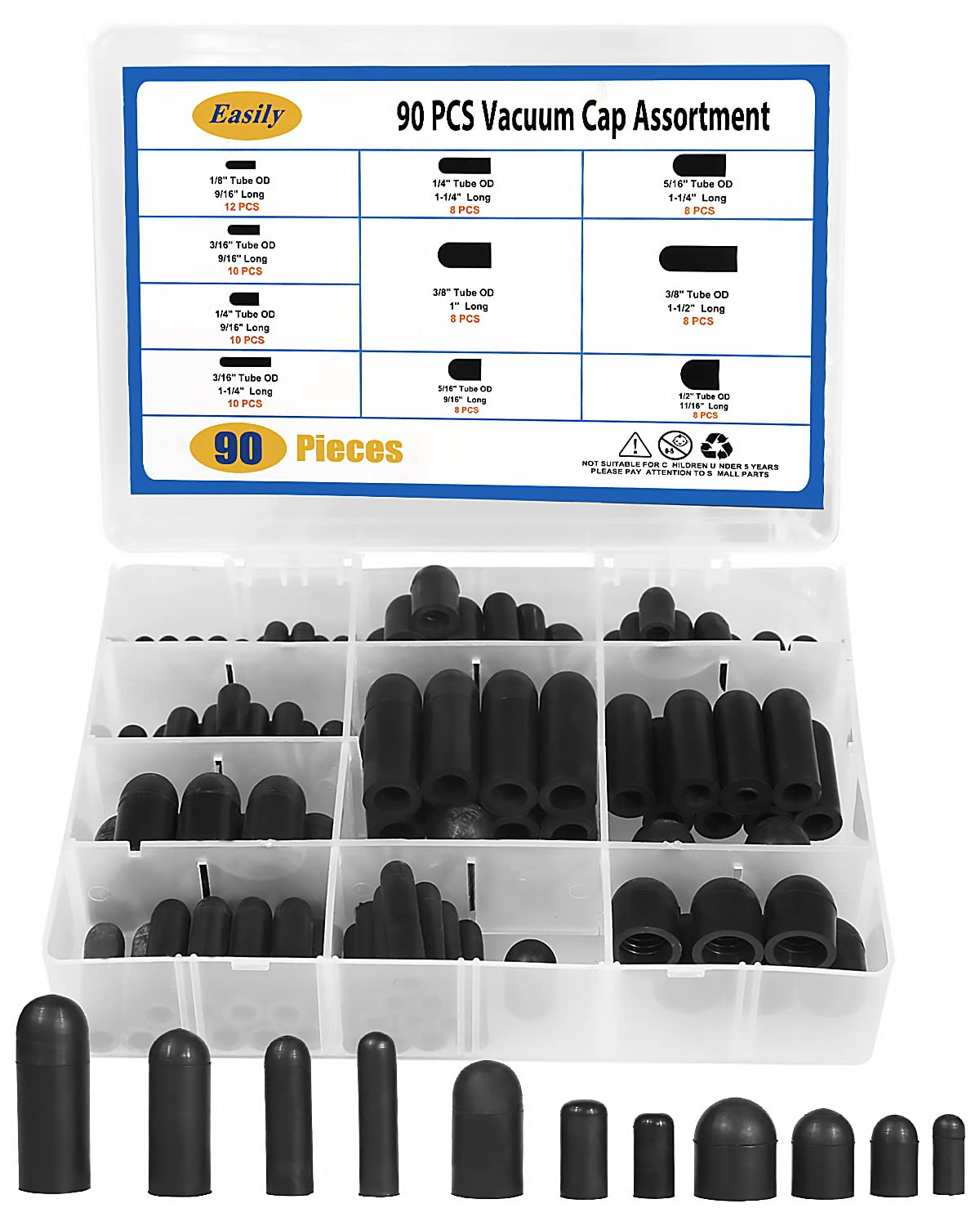 Easily vacuum caps kit in a compact case for quick selection and storage