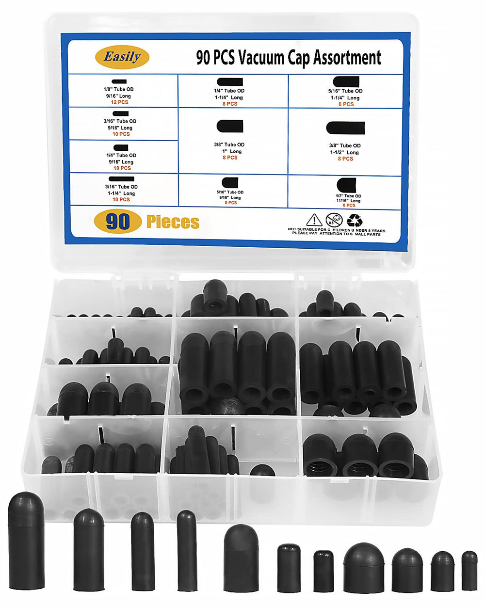 Easily vacuum caps kit in a compact case for quick selection and storage