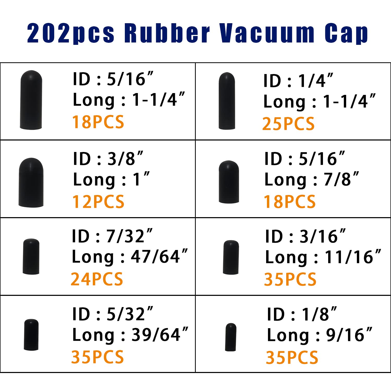 Easily vacuum caps eight-size set showing versatile fit options.