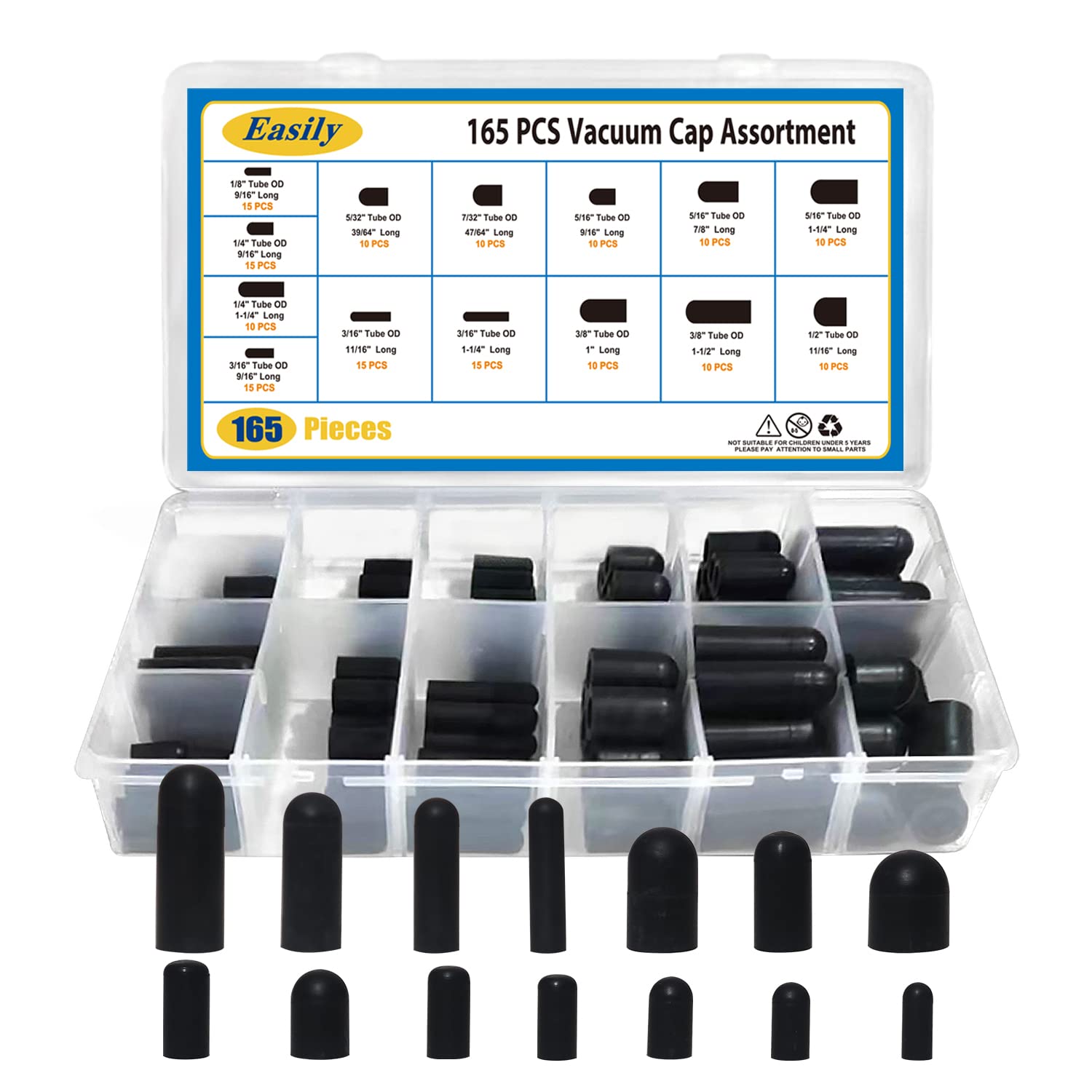 Easily Vacuum Caps Rubber Plug Kit storage case keeps caps organized and ready for quick repairs