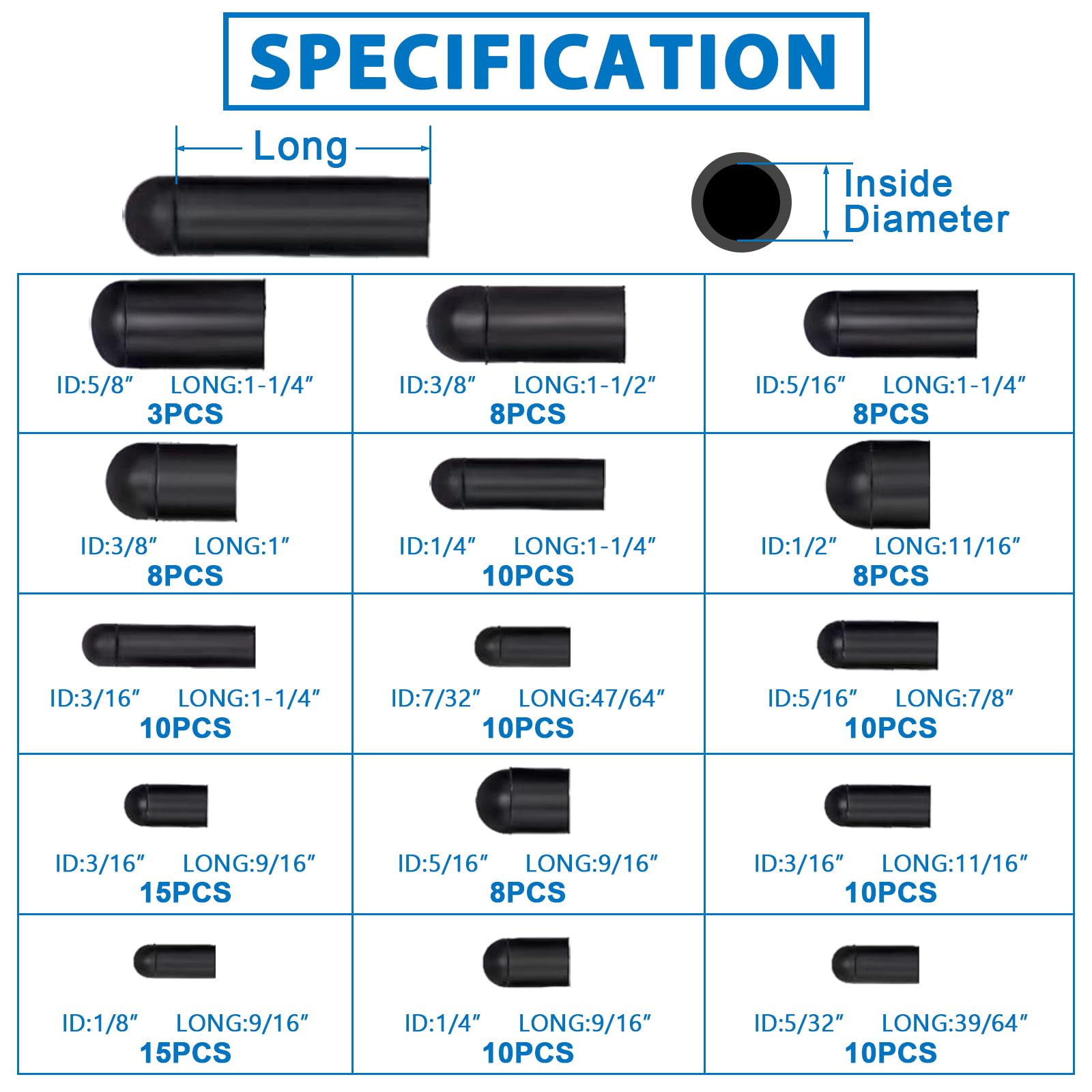 Easily vacuum caps storage case displayed for quick size selection.