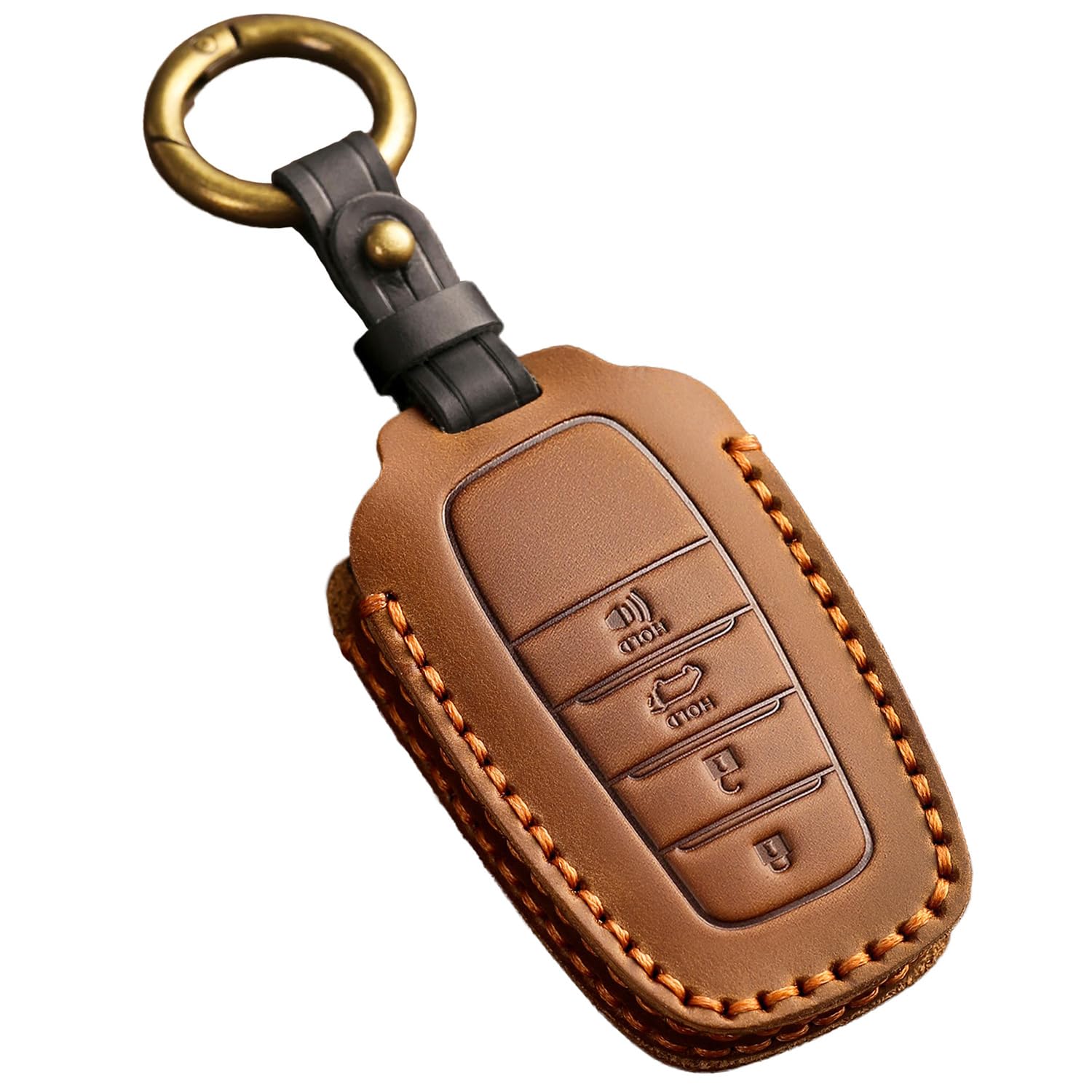 EASYANT Toyota Tundra leather key fob cover brown, front view with four-button layout and protection.