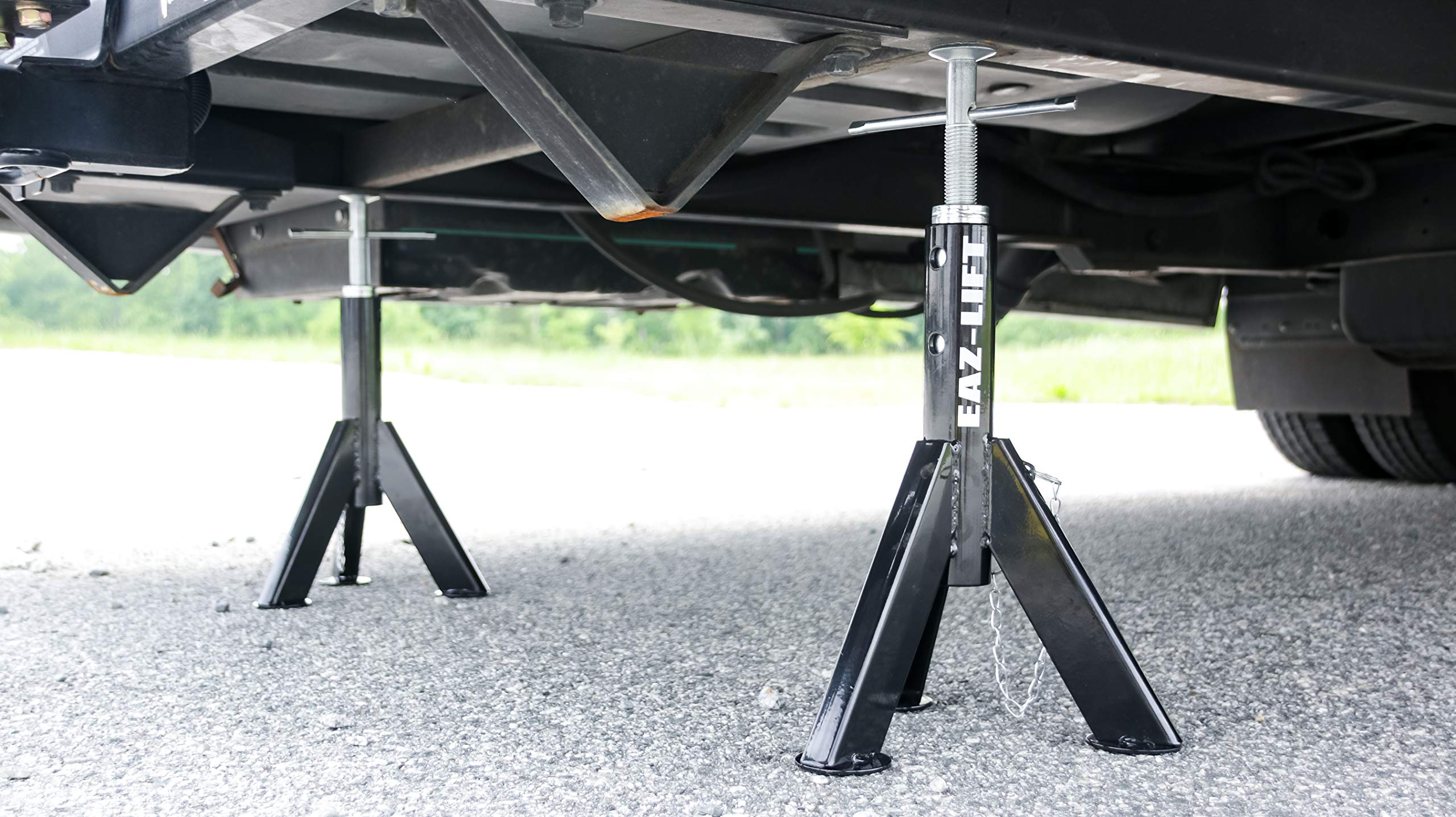 Eaz-Lift Camco telescopic RV jack powder-coated for rust protection.