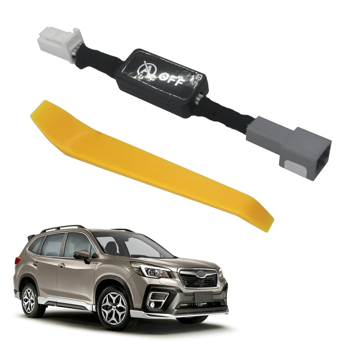 EBAIFUN A-OFF cable for Forester 2019 install close-up—disable auto start-stop for smoother starts.