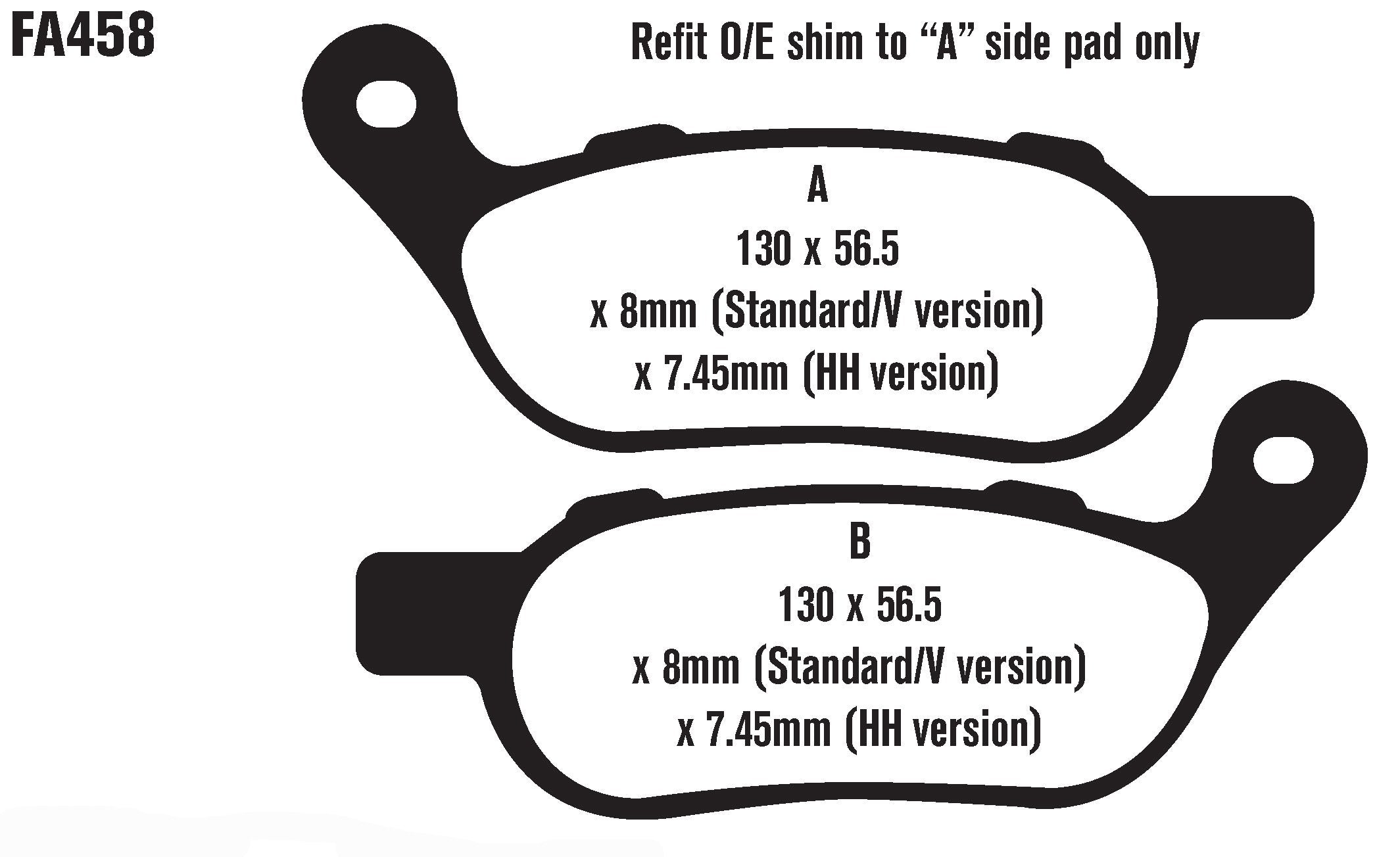 EBC FA458HH disc brake pad set side profile, OEM design for easy installation