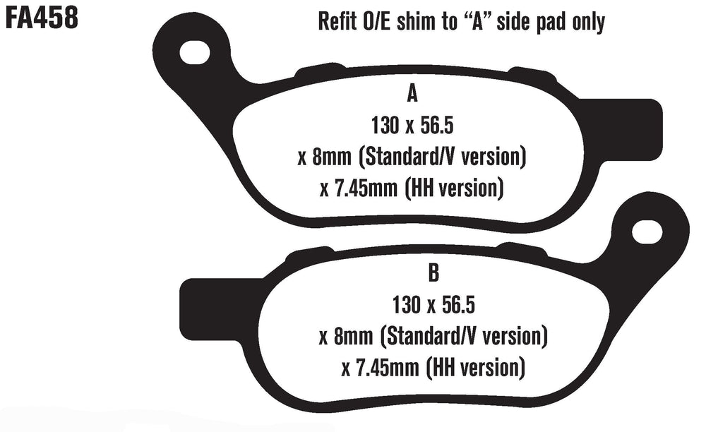EBC FA458HH disc brake pad set side profile, OEM design for easy installation