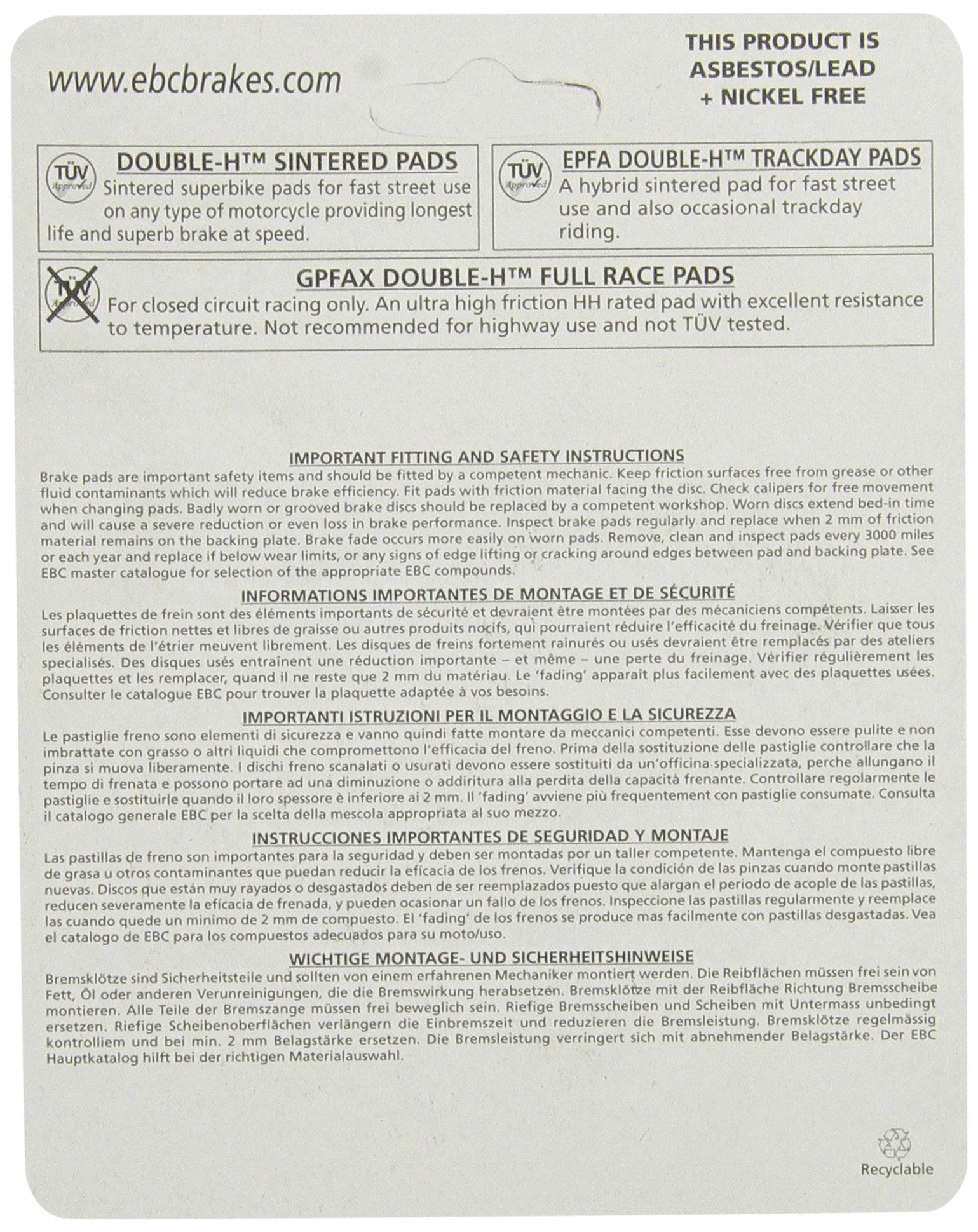 EBC USA-made Double-H pad with heat shield design to dissipate heat and reduce noise