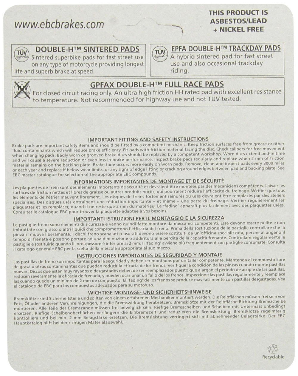 EBC USA-made Double-H pad with heat shield design to dissipate heat and reduce noise