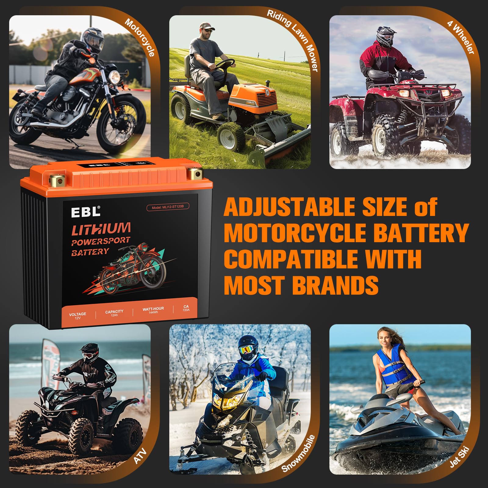 EBL lithium YTX20L-BS battery dimensions illustrating compact, lightweight design