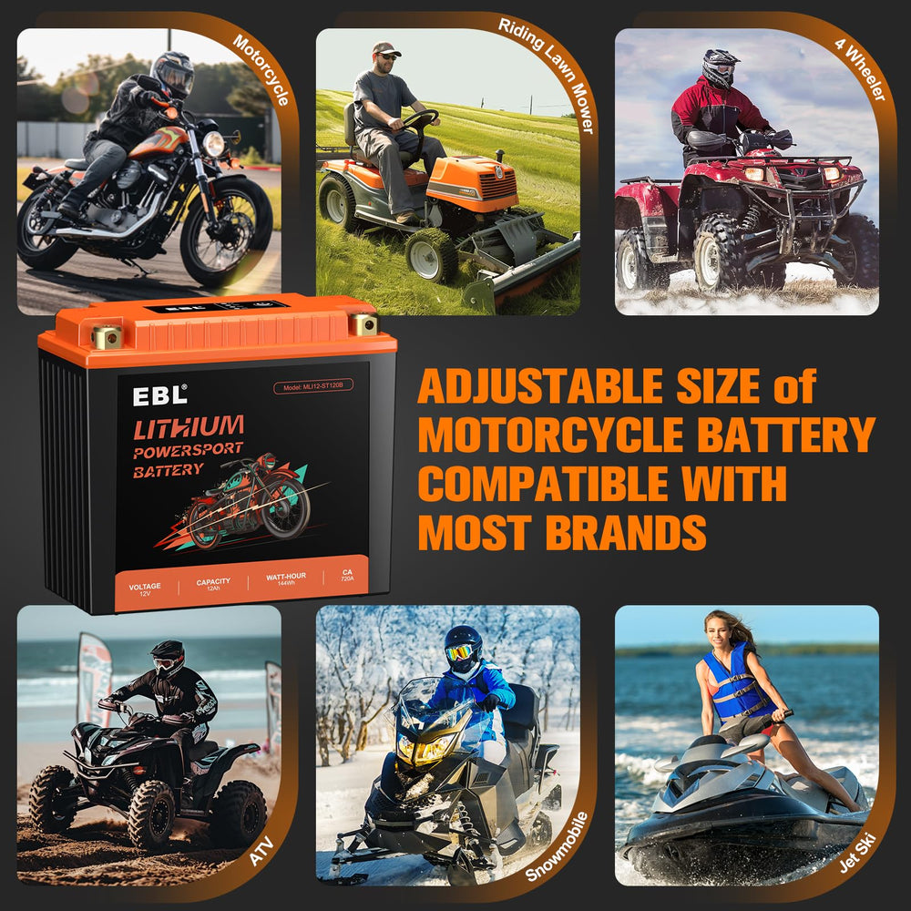 EBL lithium YTX20L-BS battery dimensions illustrating compact, lightweight design
