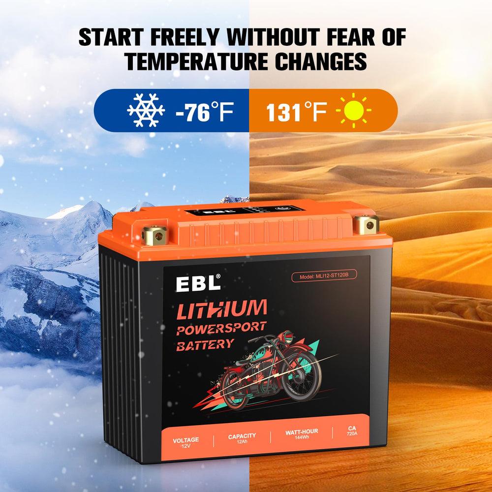 EBL lithium YTX20L-BS battery during installation in a powersports vehicle