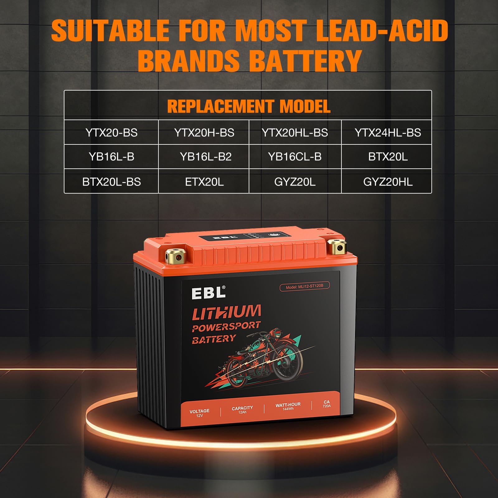 EBL lithium YTX20L-BS battery warranty seal indicating reliability and support