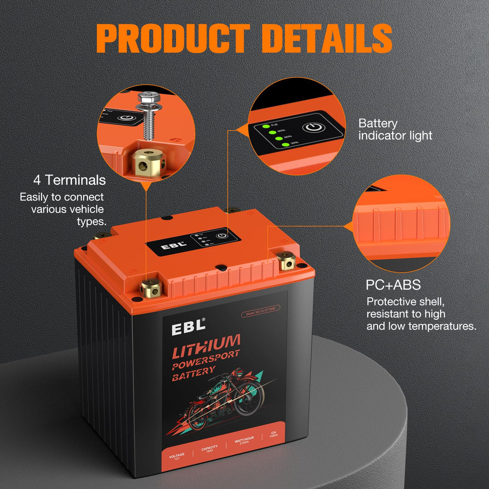 EBL lithium YTX30L-BS universal-fit graphic showing broad compatibility