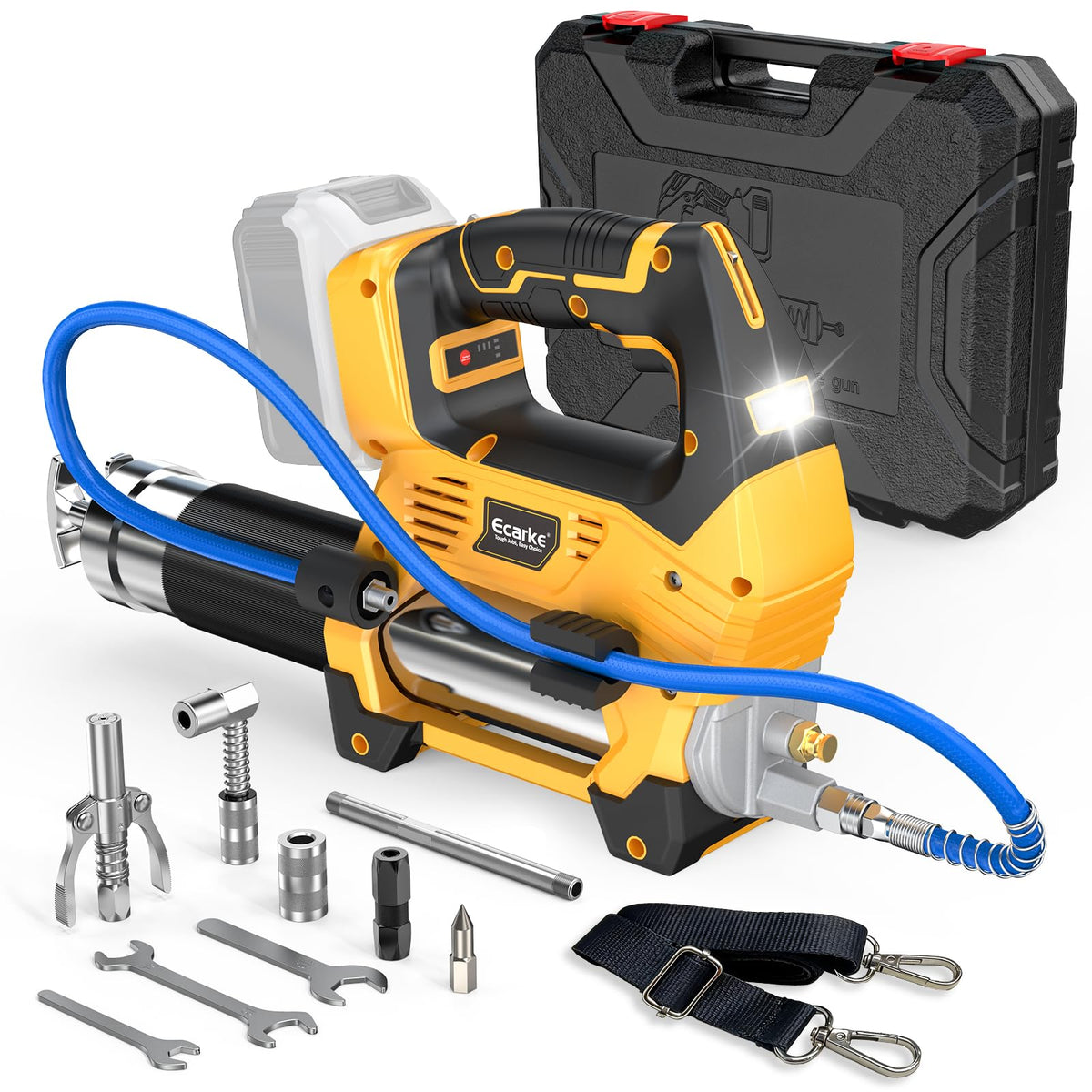 Ecarke cordless grease gun package for maintenance tasks.