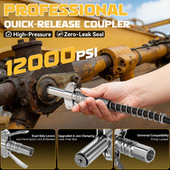 Ecarke grease gun 90-degree coupler enables access in tight spaces.