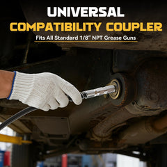 Ecarke wide needle coupler reaches broad lubrication areas efficiently.