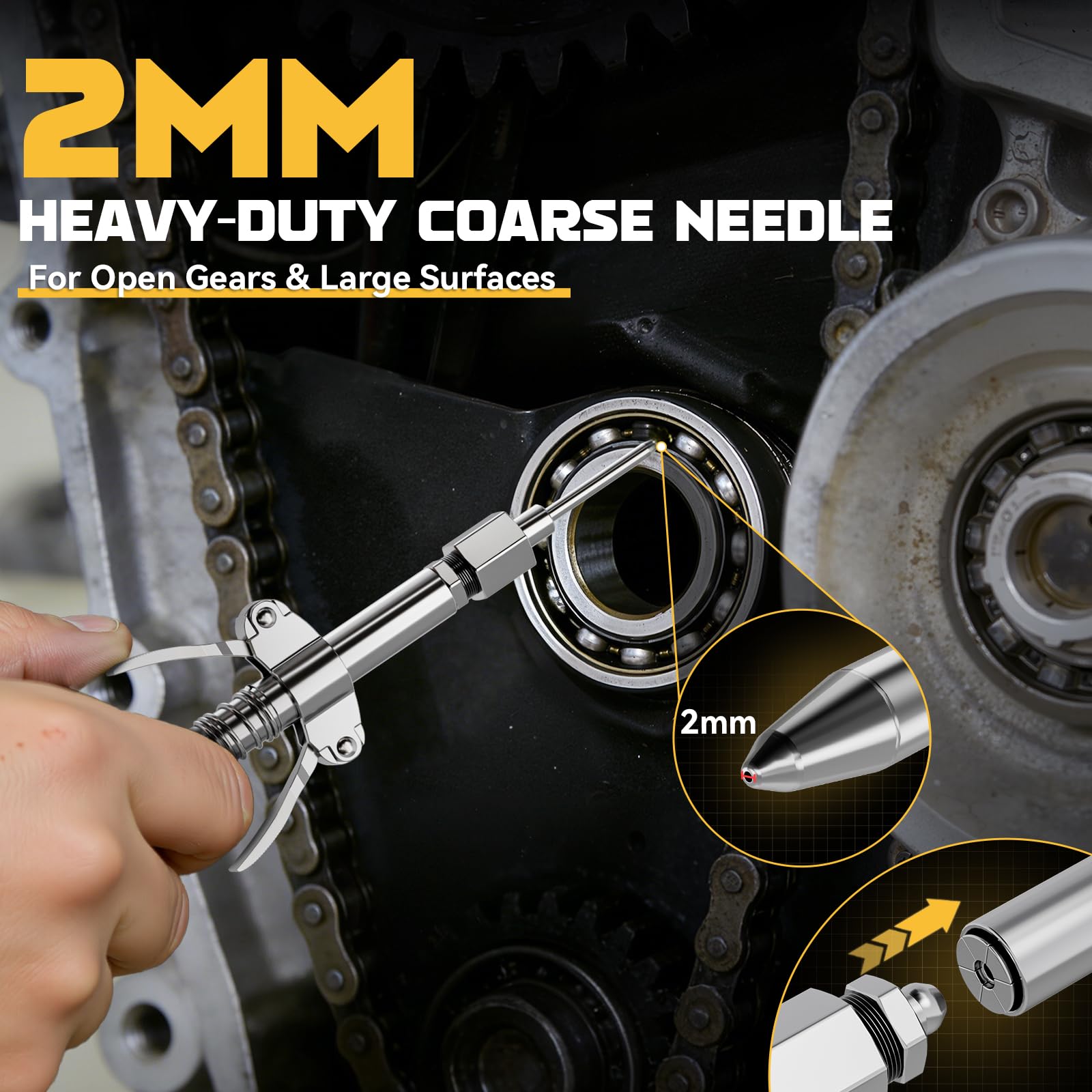 Ecarke fine needle coupler enables precise lubrication on small parts.