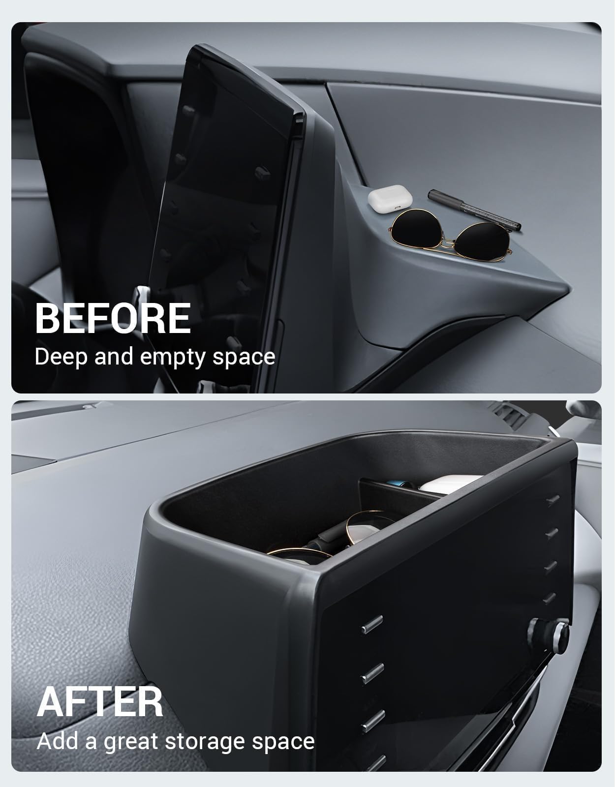 Ecarzo dash tray internal storage expands space for sunglasses and phone