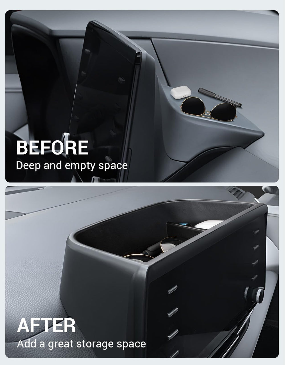 Ecarzo dash tray internal storage expands space for sunglasses and phone