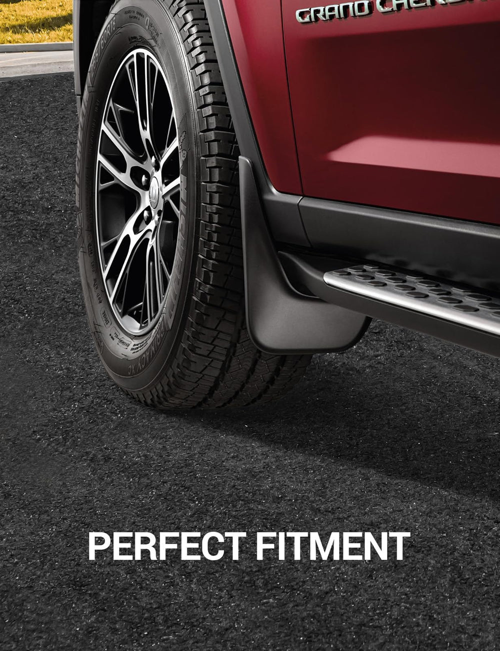 Ecarzo mud flaps close-up shows precise fit and textured surface