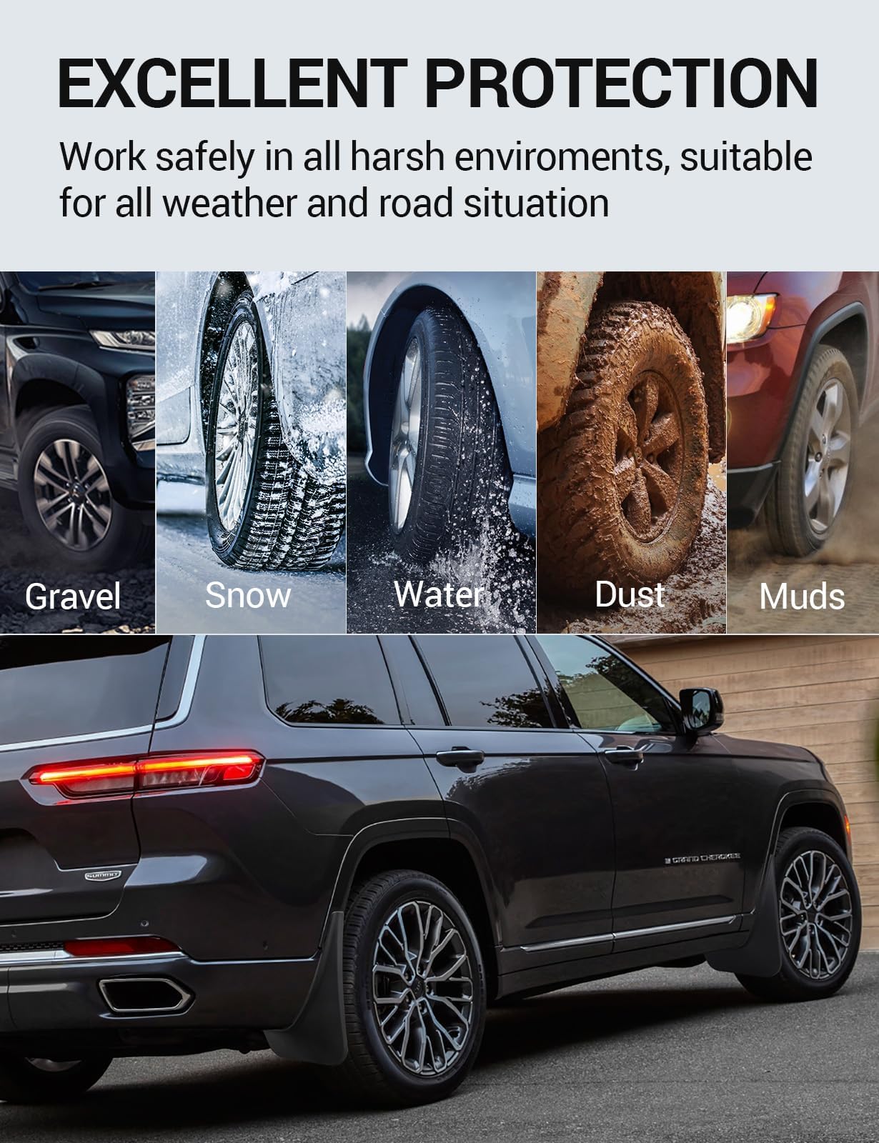 Ecarzo mud flaps for Jeep Grand Cherokee L 3-row design fits precisely
