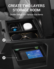 Ecarzo Tacoma hidden armrest organizer keeps valuables out of sight during drives.