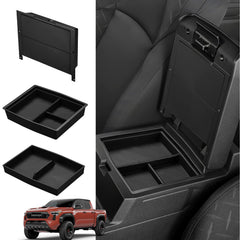 Ecarzo Tacoma top console organizer demonstrates a three-compartment layout for easy access.