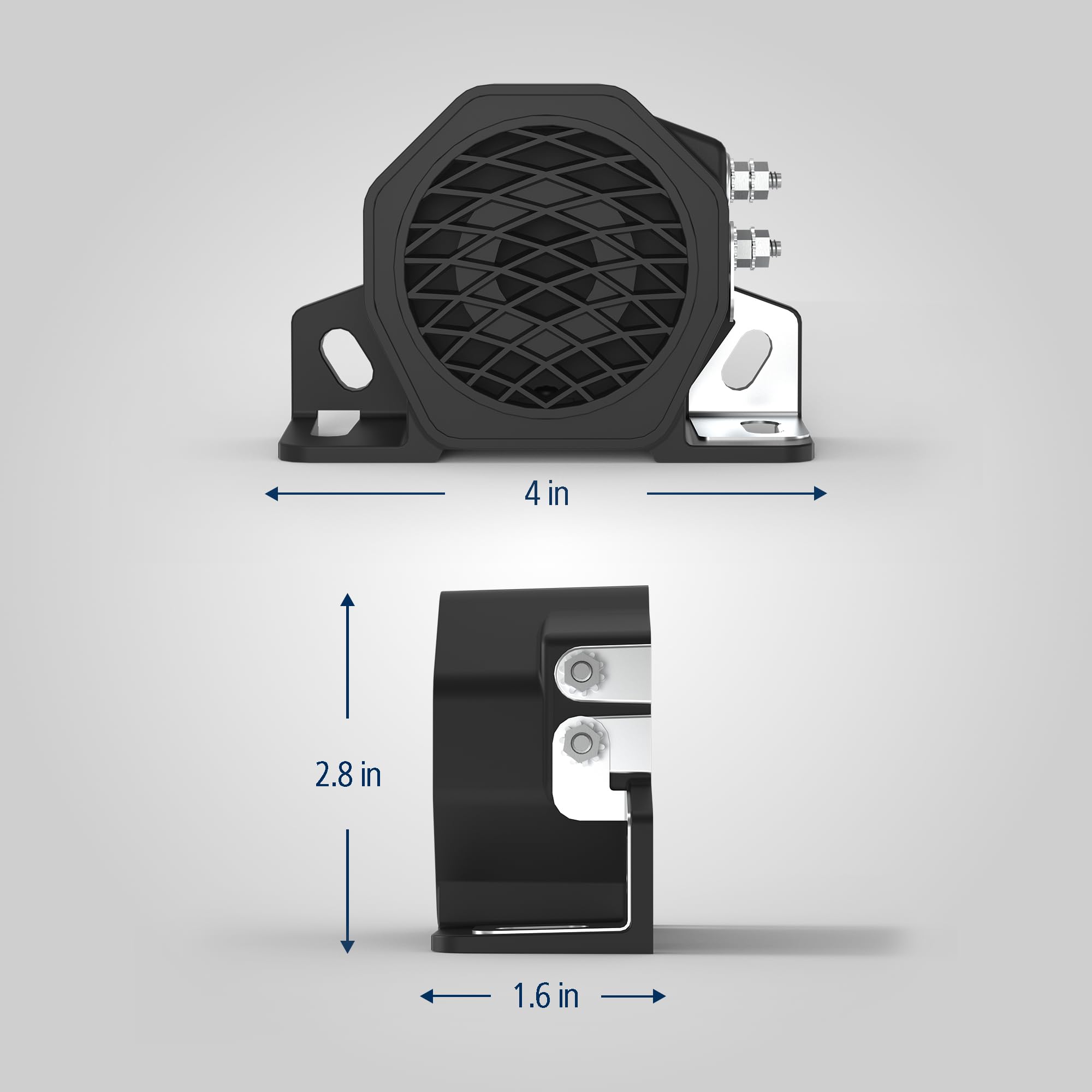 ECCO 530 back-up alarm side view highlights durable housing for tough conditions