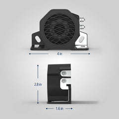 ECCO 530 back-up alarm side view highlights durable housing for tough conditions