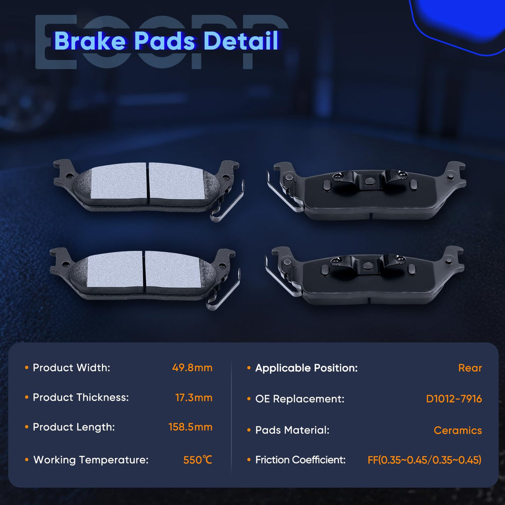 ECCPP four-piece rear brake pad set mounted with rotor